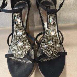 White House Black Market Black Heels with Elegant Embellishments